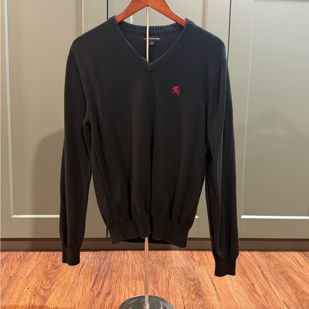 Express Black V-Neck Sweater with Red Accent